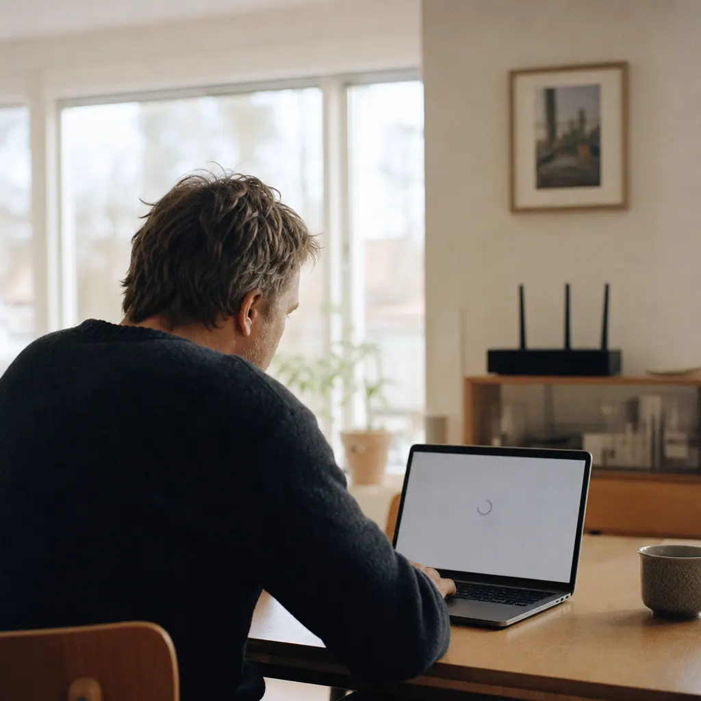 Person som kontrollerar internet vid driftstörning