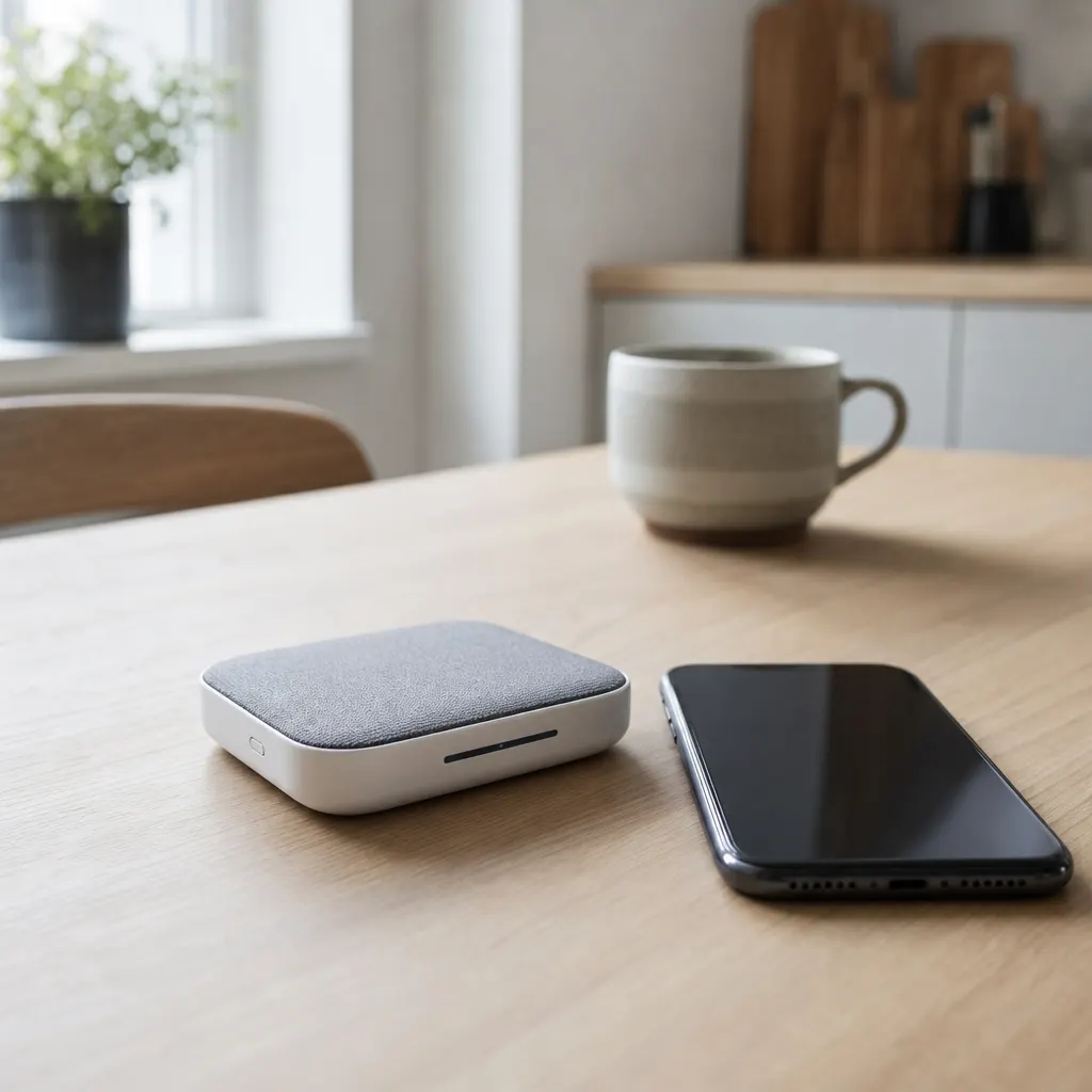 Router för mobilt bredband på ett nordiskt köksbord
