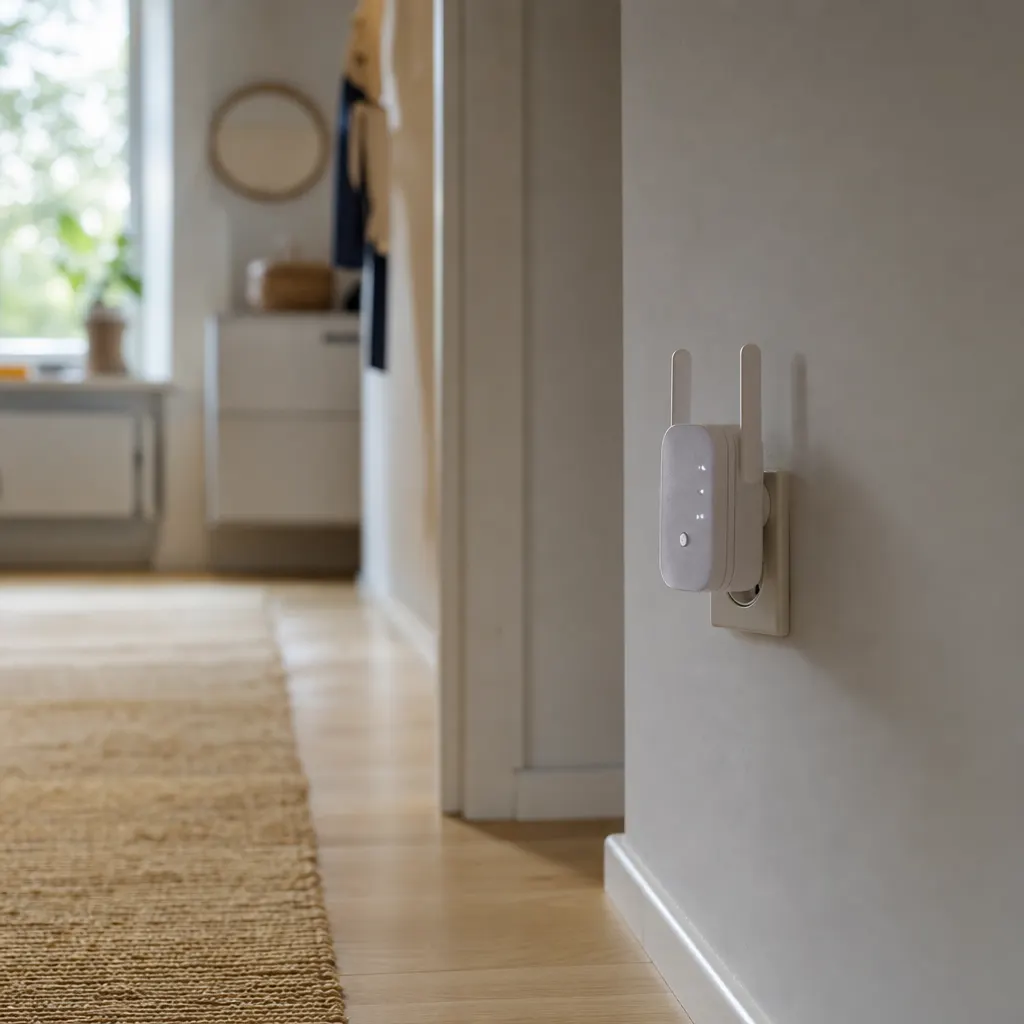 WiFi-förstärkare inkopplad i ett skandinaviskt hem